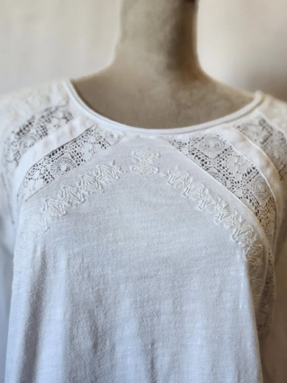 Sundance Women's Size XL White Embroidered Long Sleeve Crochet Lace Blouse Top - Picture 3 of 15